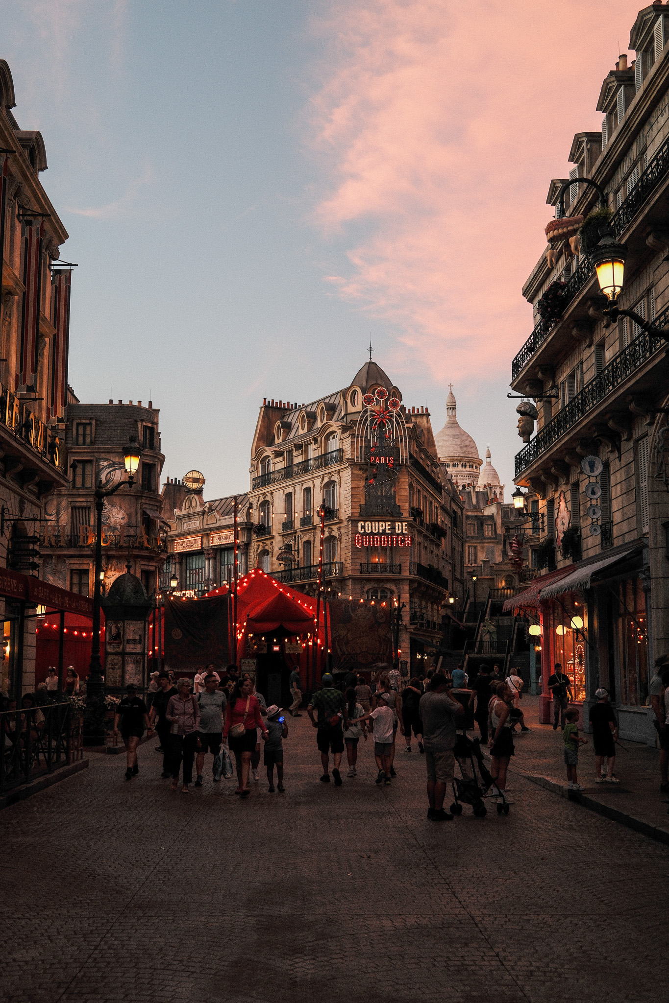 A replica Paris street at sunset, Universal Orlando